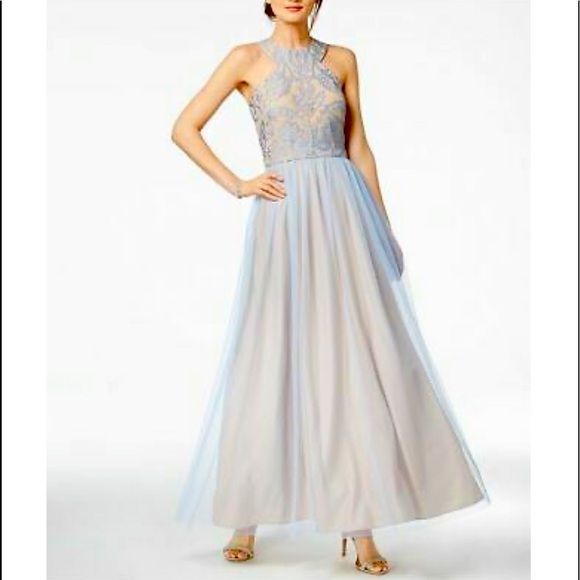 R & M Richards Dresses & Skirts - NIGHTWAY Embellished Sparkle Light Blue Tulle Halter Style Gown NWT